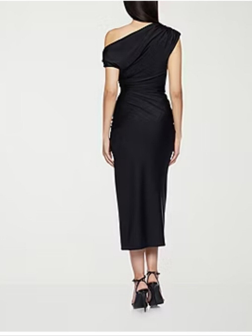 Premier Amour One Shoulder Womens Midi Asymmetrical Neck Short Sleeve Sheath 14 - Picture 2 of 7